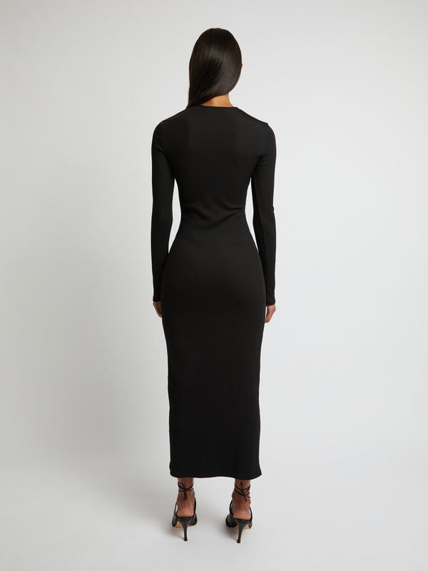 Christopher Esber Orbit Ruched Long Sleeve Dress Black