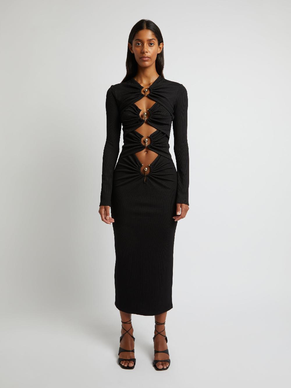 christopher esber Orbit Ruched Long Sleeve Dress black