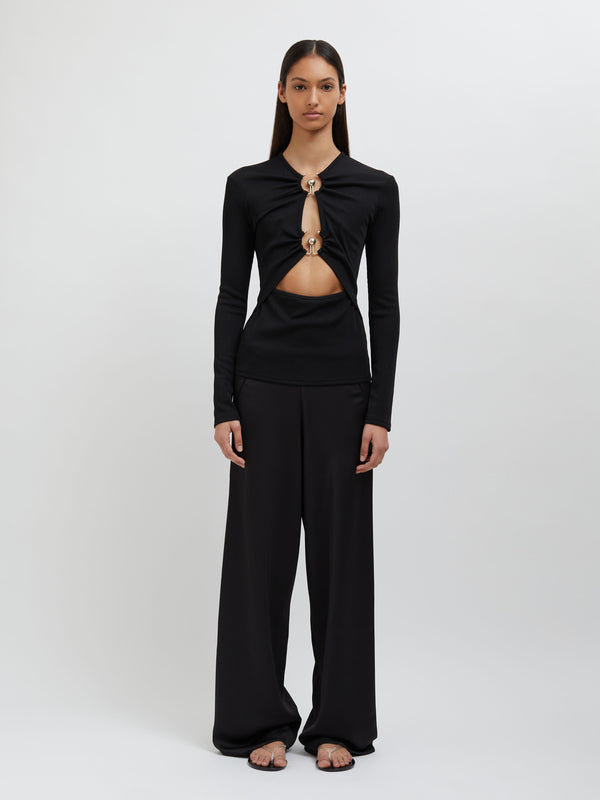 Christopher Esber Orbit Ruched Long Sleeve Top Black