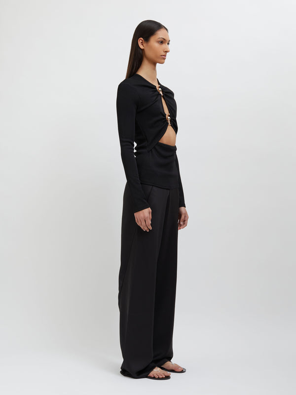 Christopher Esber Orbit Ruched Long Sleeve Top Black