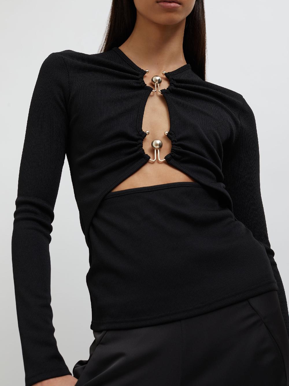christopher esber Orbit Ruched Long Sleeve Top black