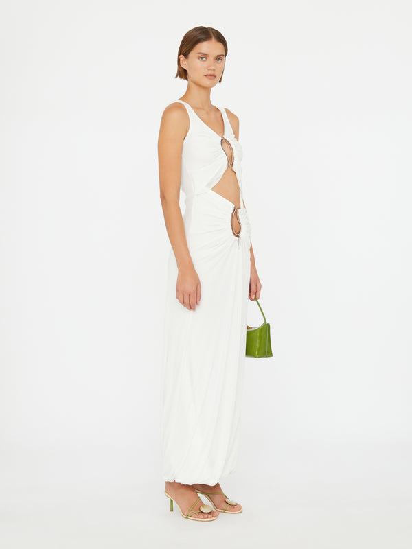 Christopher Esber Paisley Overlay Disconnect Encased Dress White