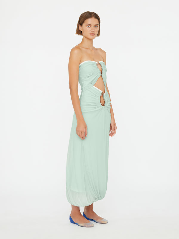 Christopher Esber Paisley Overlay Encased Strapless Dress Mint White