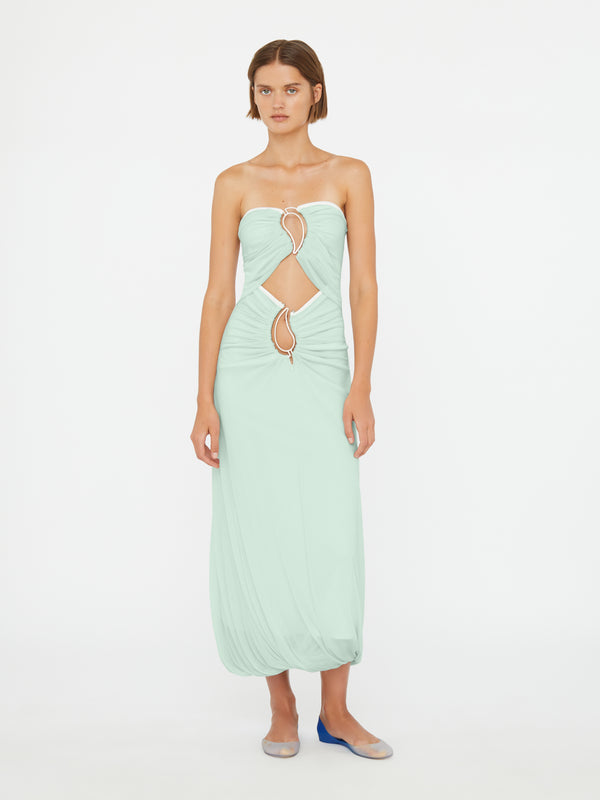 Christopher Esber Paisley Overlay Encased Strapless Dress Mint White