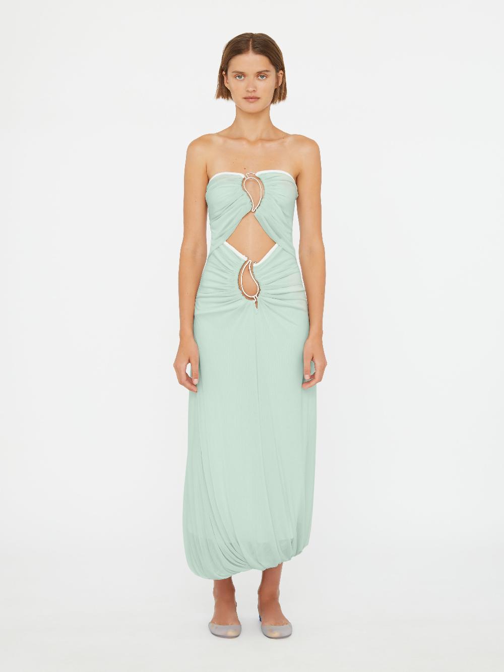 christopher esber Paisley Overlay Encased Strapless Dress mint white