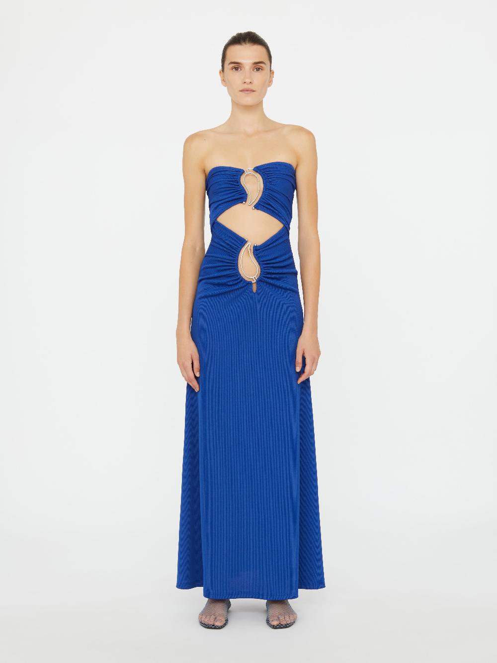 christopher esber Paisley Ruched Disconnect Strapless Dress yves blue