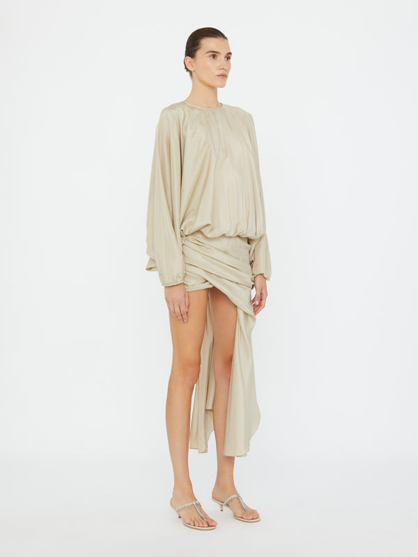 Christopher Esber Parachute Silk Drape Mini Dress Stone