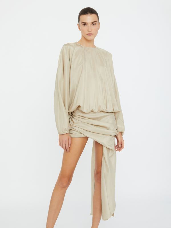 Christopher Esber Parachute Silk Drape Mini Dress Stone