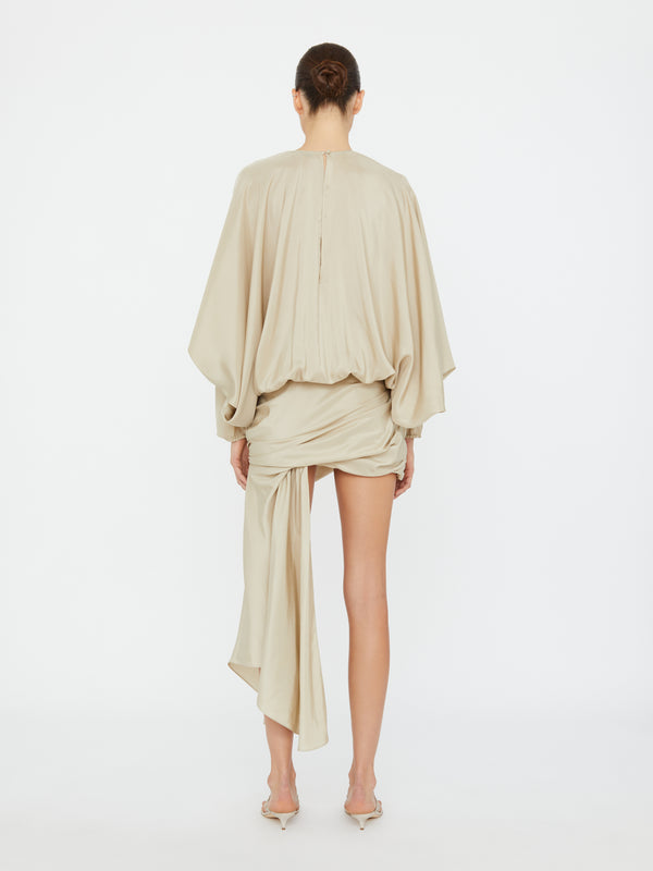 Christopher Esber Parachute Silk Drape Mini Dress Stone