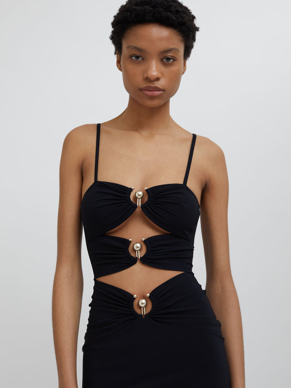 Christopher Esber Pierced Orbit Column Dress Black Pierced Orbit Column Dress White