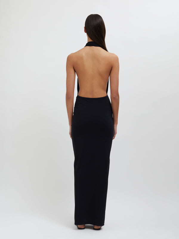 Christopher Esber Pierced Orbit Halter Split Front Dress Black