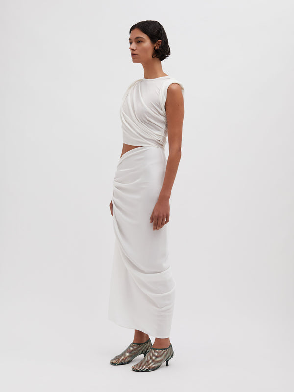 Christopher Esber Ribbed Twist Tank Drape Dress White