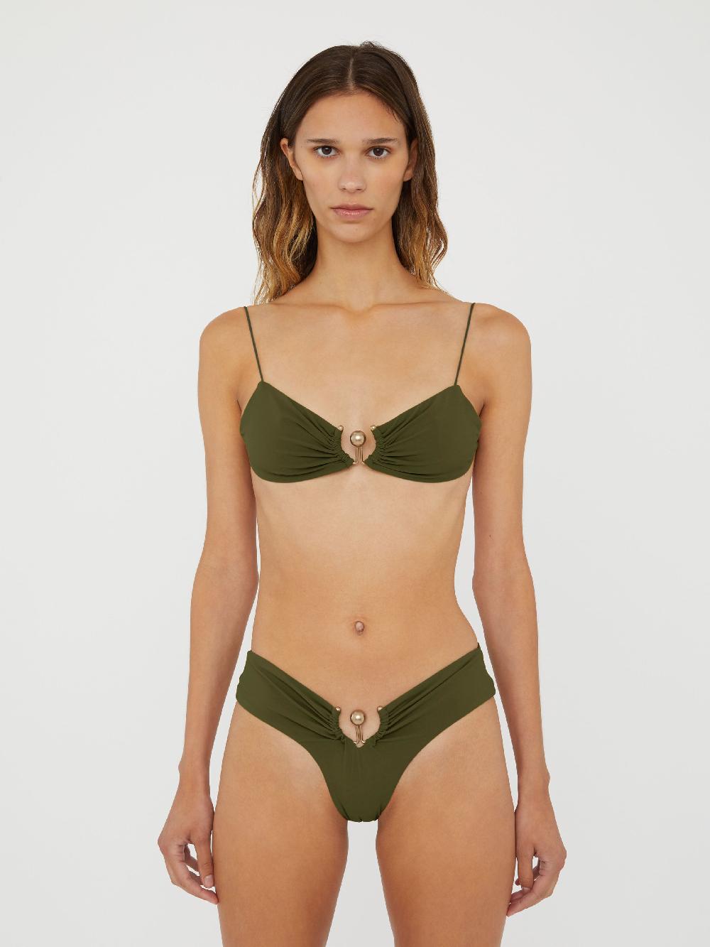 christopher esber Ruched Orbit Miniscule Bikini Top kombu Ruched Orbit Miniscule Bikini Top white