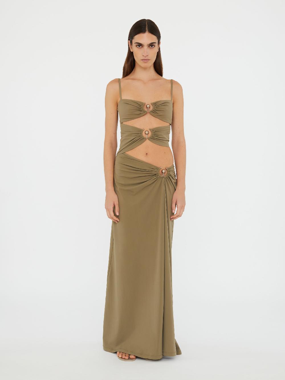 christopher esber Ruched Orbit Split Dress eucalypt