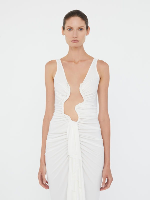 Christopher Esber Salacia Jersey Drape Dress White Salacia Jersey Drape Dress Cedar