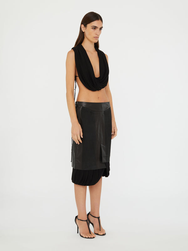 Christopher Esber Scuffed Leather Jersey Skirt Black