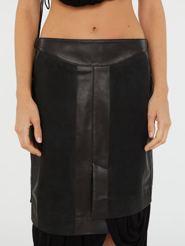 Christopher Esber Scuffed Leather Jersey Skirt Black