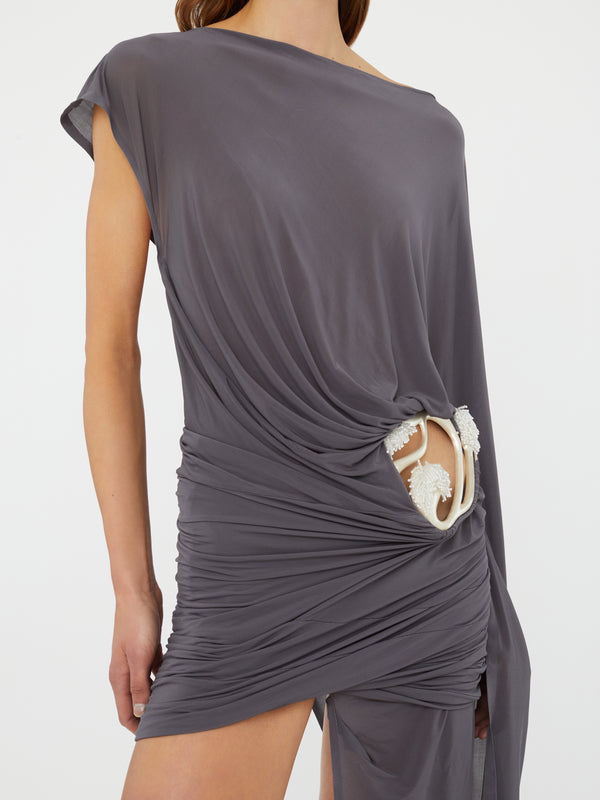 Christopher Esber Sculptured Extended Loop Mini Dress Shadow Grey