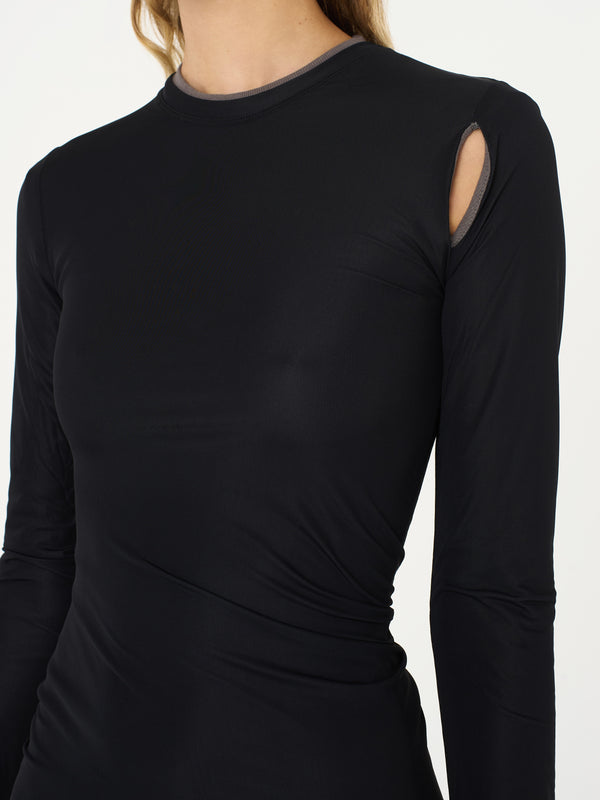 Christopher Esber Sheer Overlay Peephole Rib Dress Black Shadow Grey