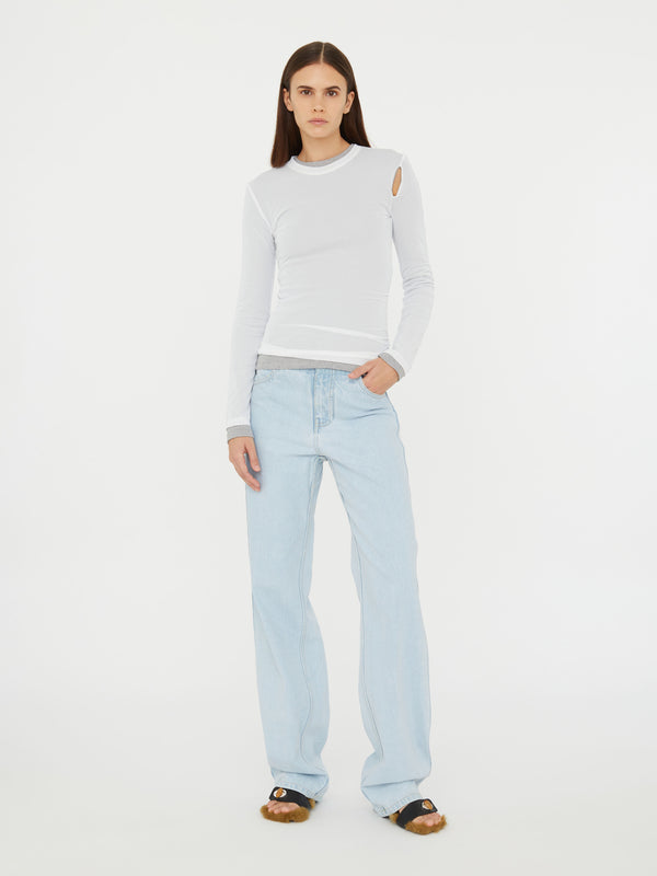 Christopher Esber Sheer Overlay Peephole Rib Top White Heather Grey