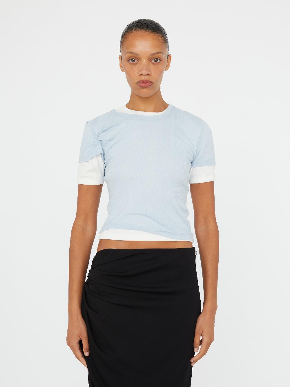 christopher esber Sheer Ribbed Overlay Loophole Tee clear blue multi Sheer Ribbed Overlay Loophole Tee white heather grey Sheer Ribbed Overlay Loophole Tee melon white Sheer Ribbed Overlay Loophole Tee black shadow grey