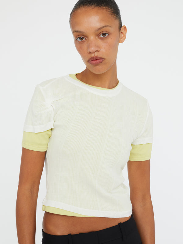 Christopher Esber Sheer Ribbed Overlay Loophole Tee Melon White Sheer Ribbed Overlay Loophole Tee Clear Blue Multi Sheer Ribbed Overlay Loophole Tee Black Shadow Grey Sheer Ribbed Overlay Loophole Tee White Heather Grey