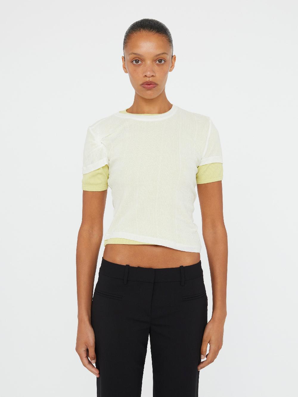 christopher esber Sheer Ribbed Overlay Loophole Tee melon white Sheer Ribbed Overlay Loophole Tee clear blue multi Sheer Ribbed Overlay Loophole Tee black shadow grey Sheer Ribbed Overlay Loophole Tee white heather grey
