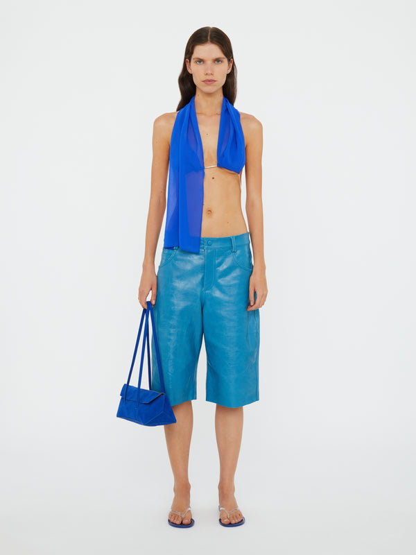 Christopher Esber Silk Scarf Chain Bra Top Yves Blue Silk Scarf Chain Bra Top Cactus