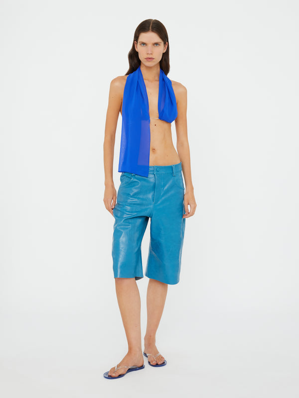 Christopher Esber Silk Scarf Chain Bra Top Yves Blue Silk Scarf Chain Bra Top Cactus