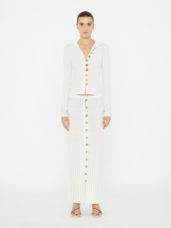 Christopher Esber Sundial Shell Ribbed Knit Cardigan White