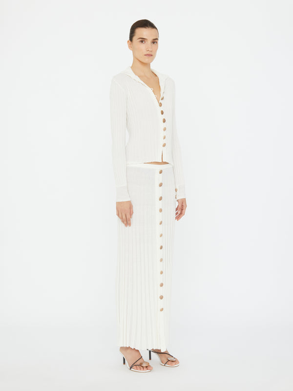 Christopher Esber Sundial Shell Ribbed Knit Cardigan White