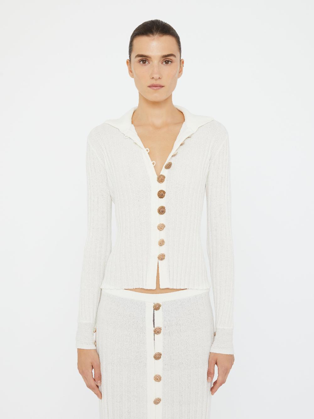 christopher esber Sundial Shell Ribbed Knit Cardigan white