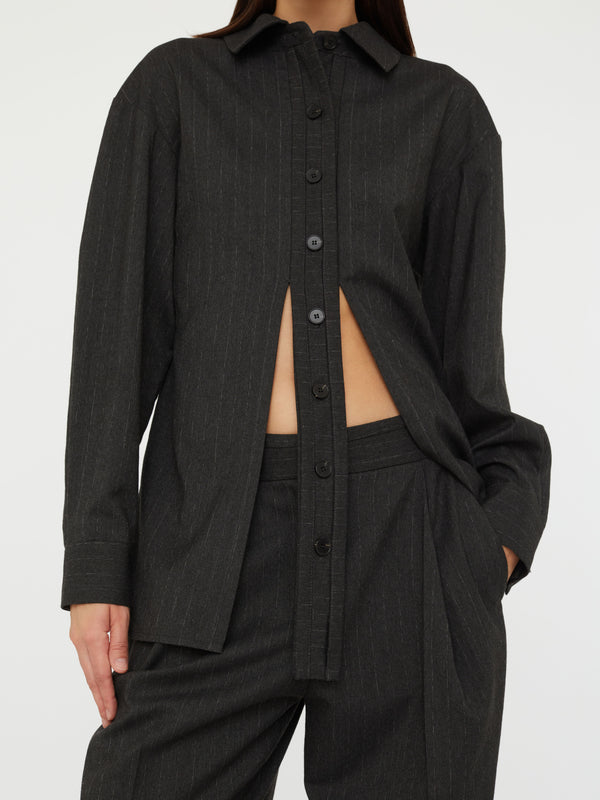 Christopher Esber Tailored Floating Tab Shirt Charcoal Stripe
