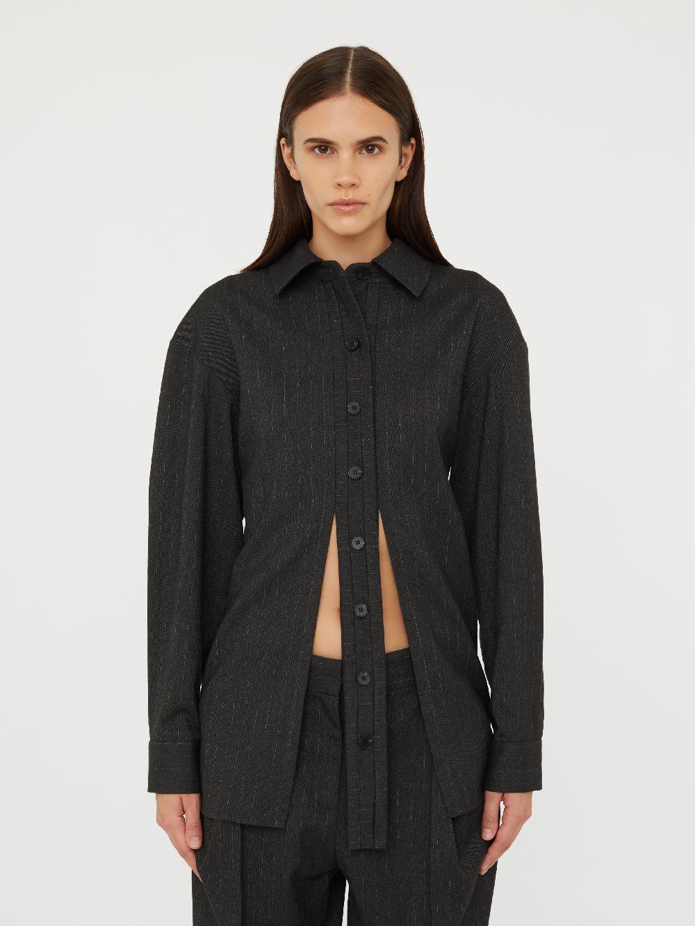 christopher esber Tailored Floating Tab Shirt charcoal stripe