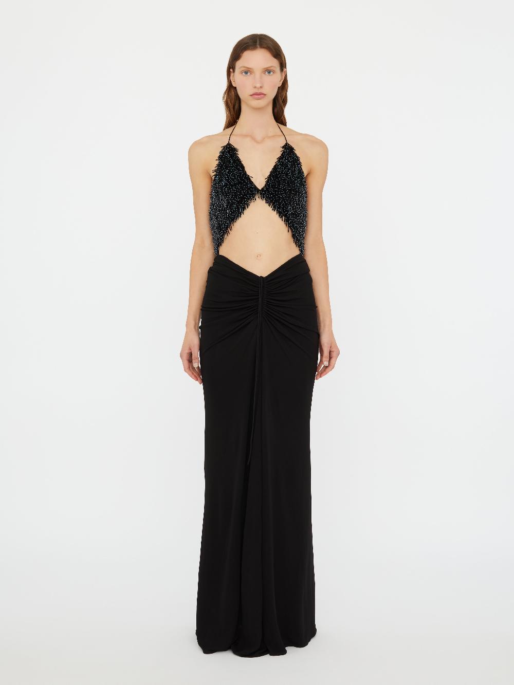 christopher esber Tiered Thorn Beaded Disconnect Dress black teal