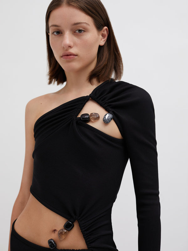 Christopher Esber Tri Crystal Stone Column Dress Black