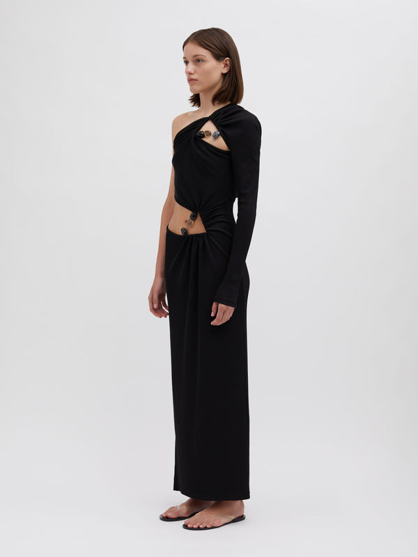 Christopher Esber Tri Crystal Stone Column Dress Black