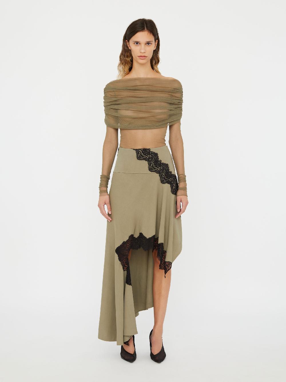 christopher esber Verner Lace Asymmetric Skirt eucalypt black Verner Lace Asymmetric Skirt white black