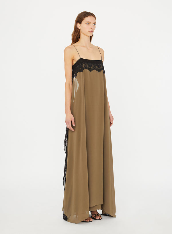 Christopher Esber Verve Lace Floating Silk Dress Eucalypt Black