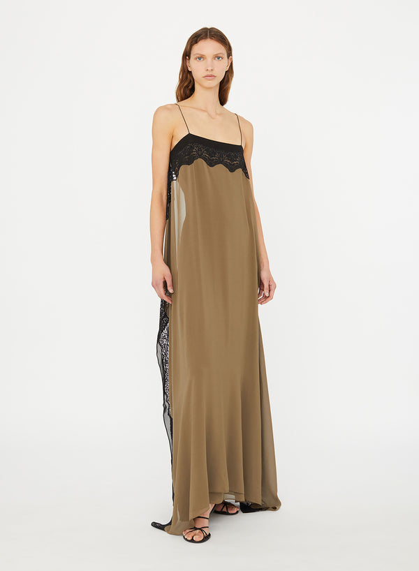 Christopher Esber Verve Lace Floating Silk Dress Eucalypt Black