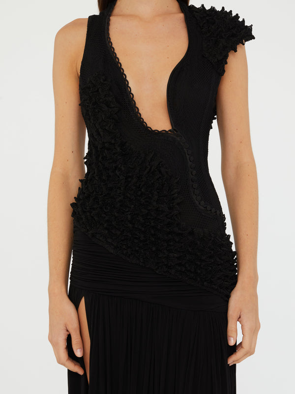 Christopher Esber Vespertine Cutaway Lace Dress Black