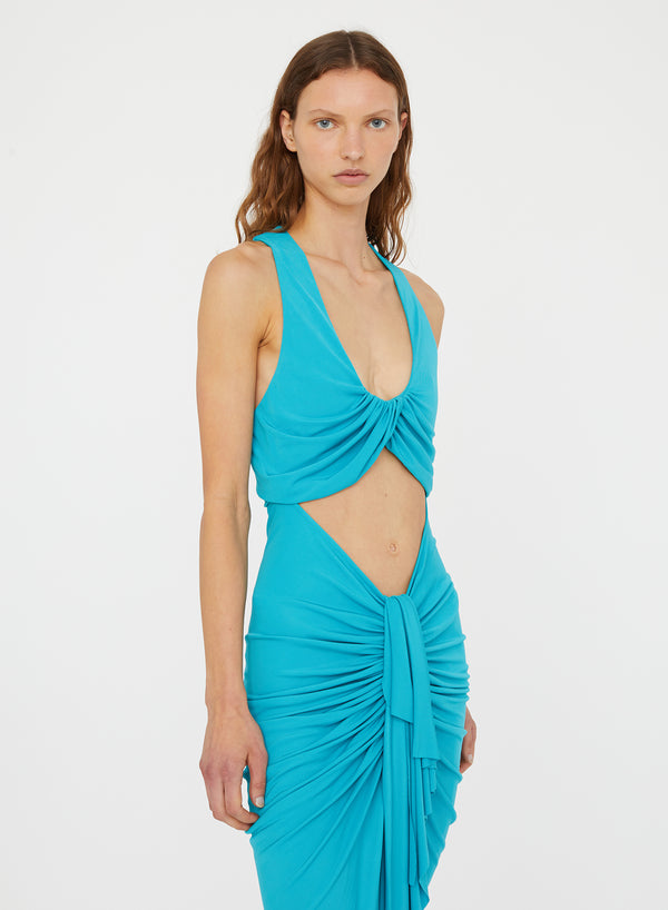 Christopher Esber Vivenda Drape Front Dress Teal Vivenda Drape Front Dress Black Vivenda Drape Front Dress Cacao Vivenda Drape Front Dress Saffron Vivenda Drape Front Dress Boston Blue Vivenda Drape Front Dress Incense Vivenda D