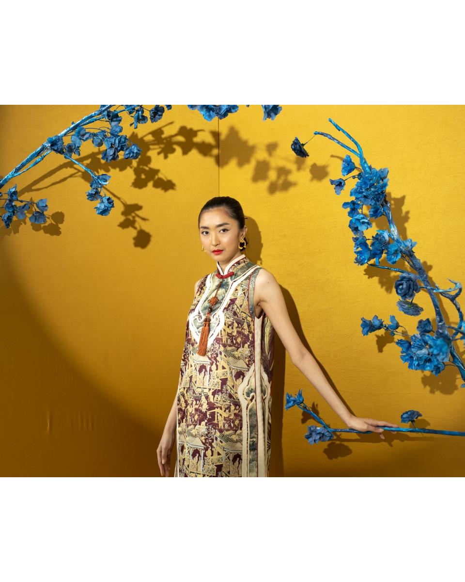 Ciel HUAN DRESS BURGUNDY CHINOISERIE