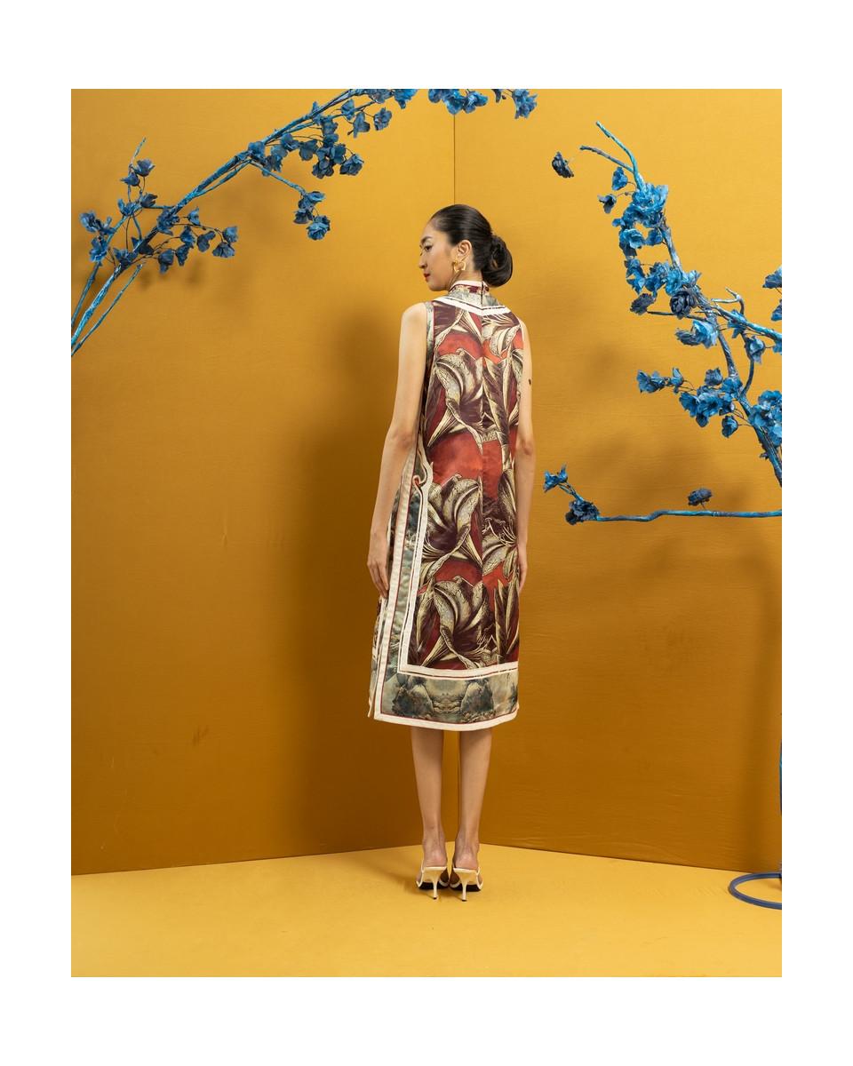 Ciel HUAN DRESS BURGUNDY CHINOISERIE