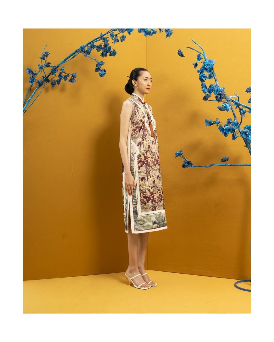 Ciel HUAN DRESS BURGUNDY CHINOISERIE