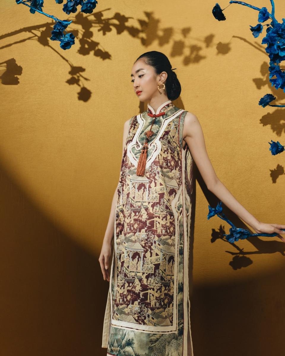 ciel HUAN DRESS BURGUNDY CHINOISERIE