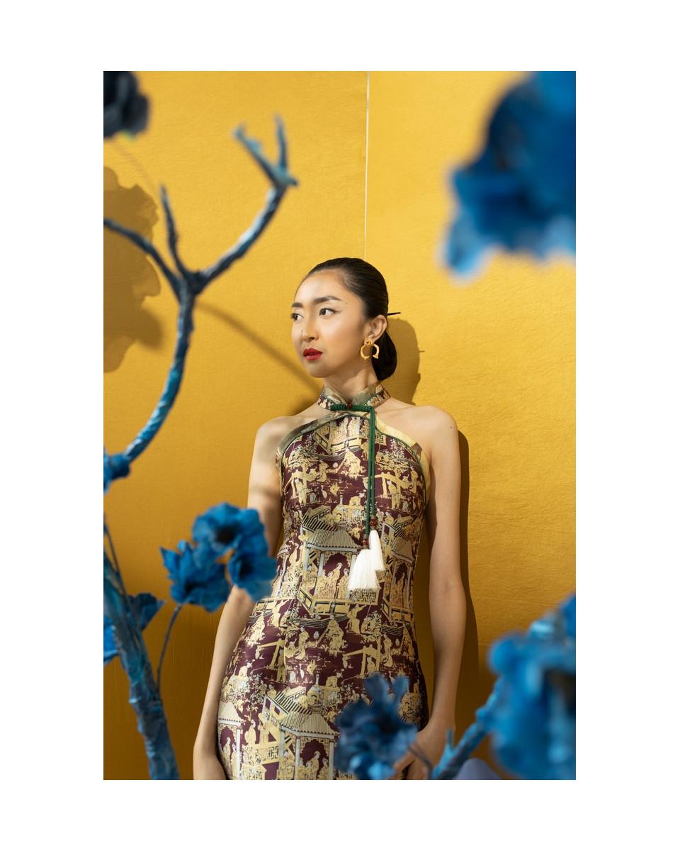 Ciel LIE XIU DRESS BURGUNDY CHINOISERIE