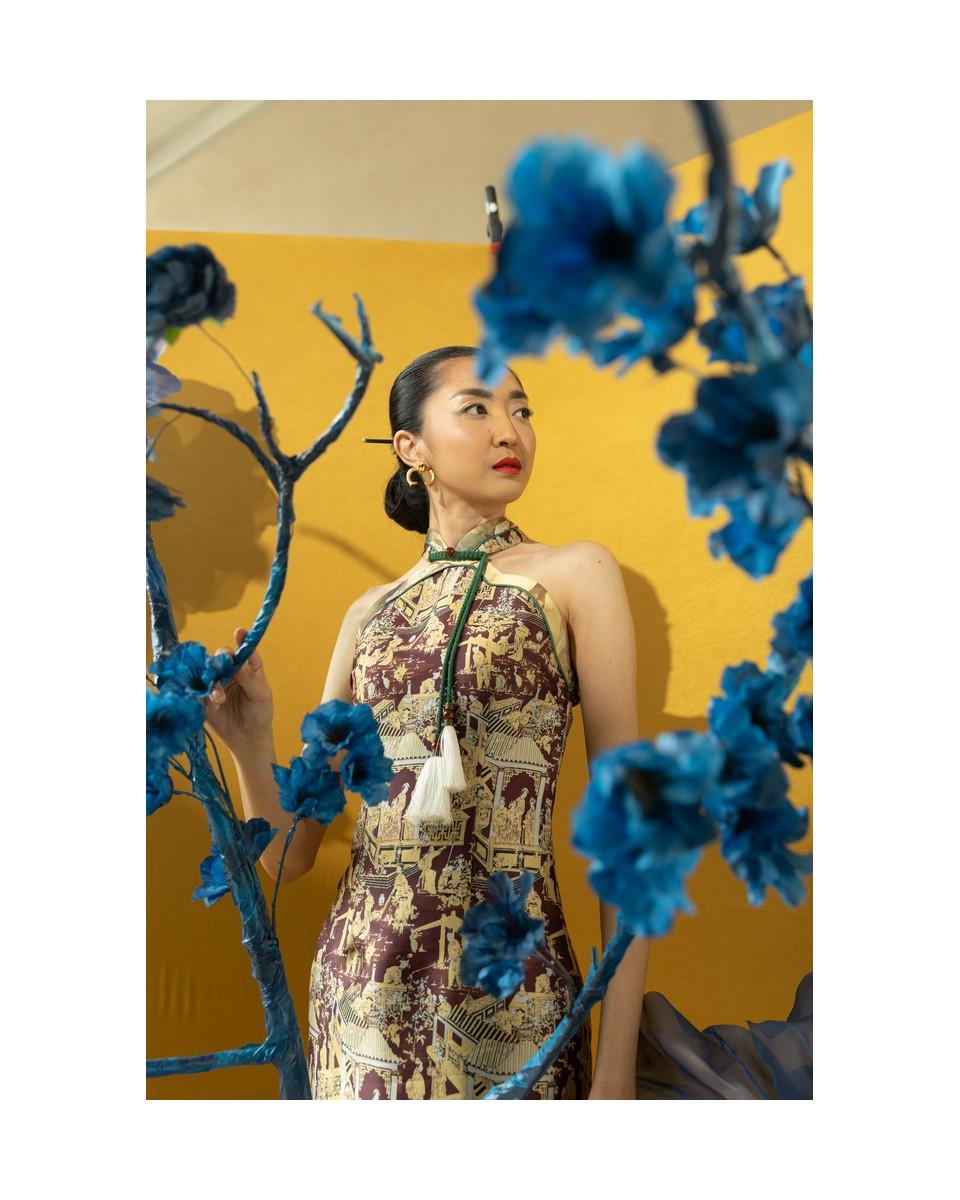 Ciel LIE XIU DRESS BURGUNDY CHINOISERIE