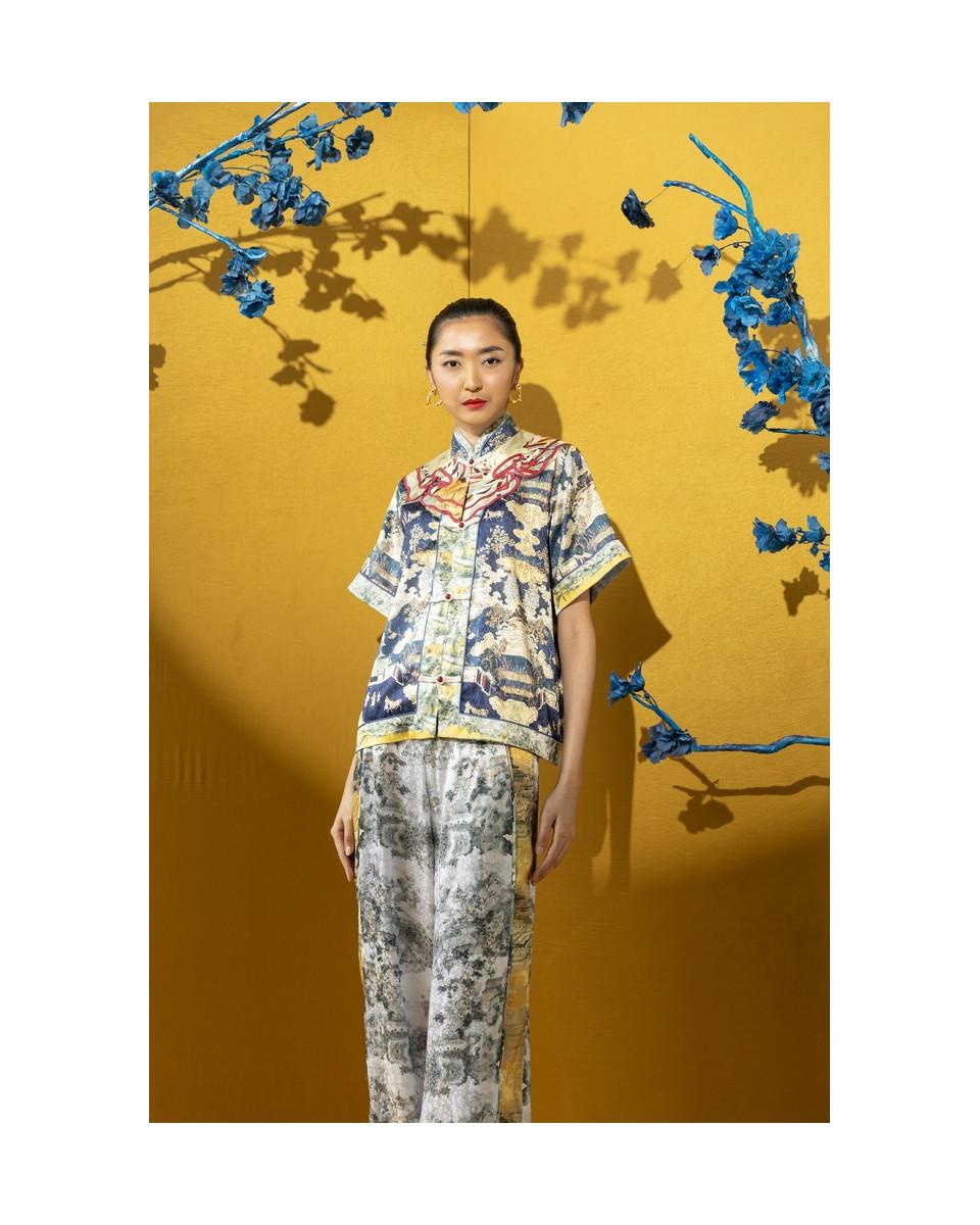 ciel YE RIN TOP BLUE CHINOISERIE