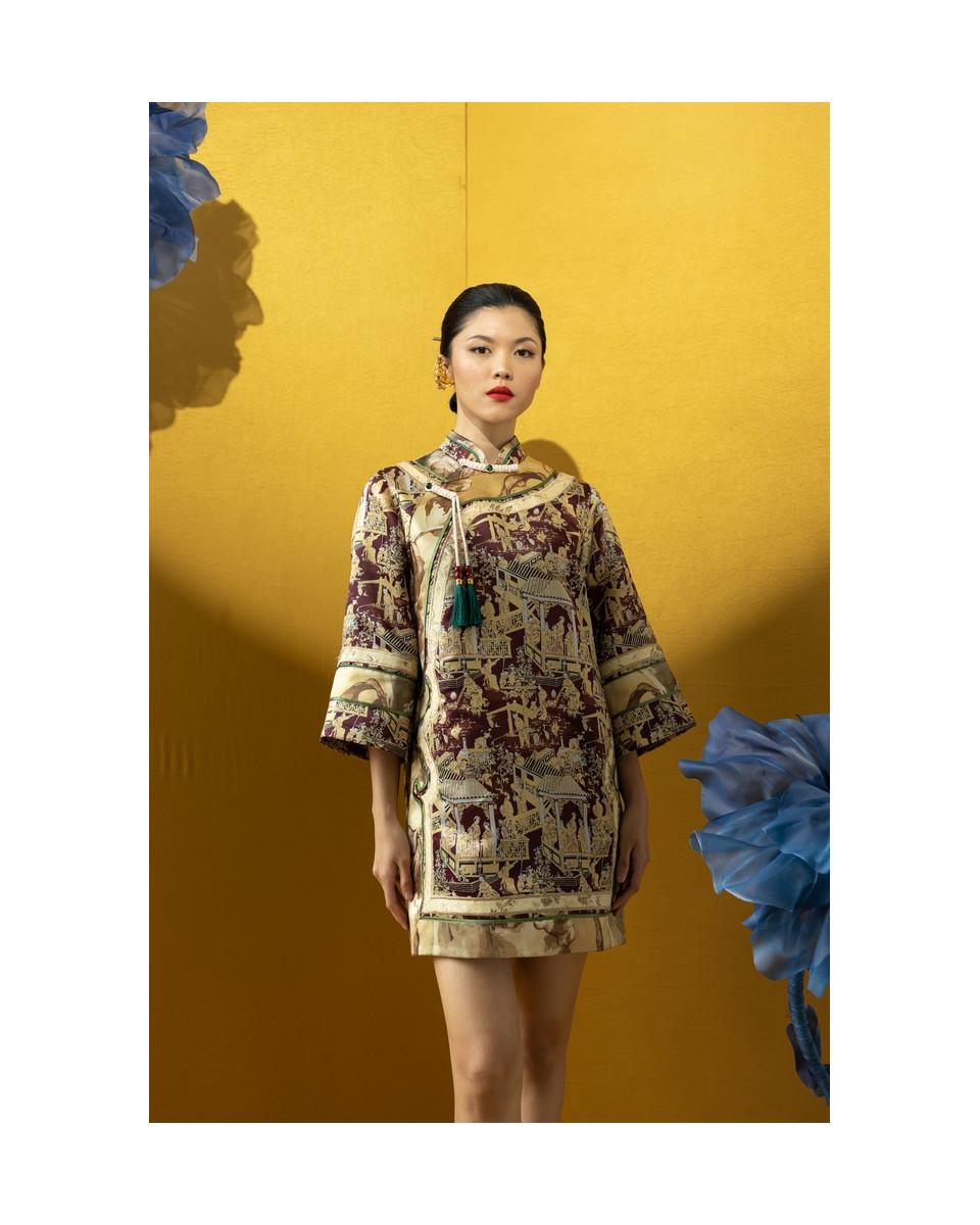 Ciel YU JIE DRESS BURGUNDY CHINOISERIE